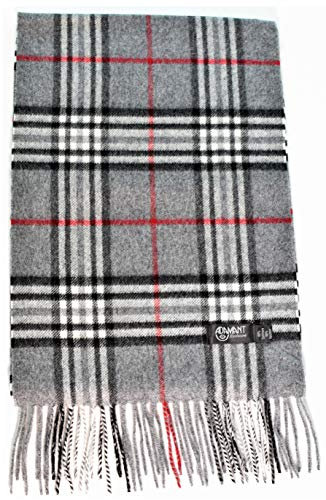 ADAMANT 100% Reines Kaschmir, Herren/Damen-Unisex- Schal - superweich - 180cm lang - STANDARDMAß - EINFARBIG oder KARIERT -feines Flaumhaar - Grau Karo