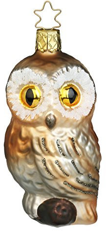 Christbaumschmuck Glas 10cm Eule Vogel mundgeblasen handbemalt Waldtiere Weihnachtskugeln braun