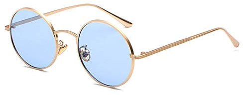 Inlefen Gafas de sol Hombres Mujeres Redondo Vintage Círculo estilo Gafas de sol Gafas de marco de metal de color Gafas azul dorado