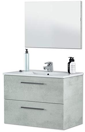 ARKITMOBEL Mueble de Baño con 2 Cajones y Espejo, 80 cm (An) x 57 cm (Al) x 45 cm (Fondo), Color Gris Cemento, Modelo Aruba (Sin Lavamanos)