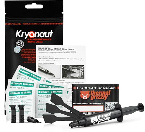 Thermal Grizzly Kryonaut Thermal Grease - 11.1 Gram Set - 1x Extra Applicator & 2X Extra Spatula & 6X CPU Cleaning Pads