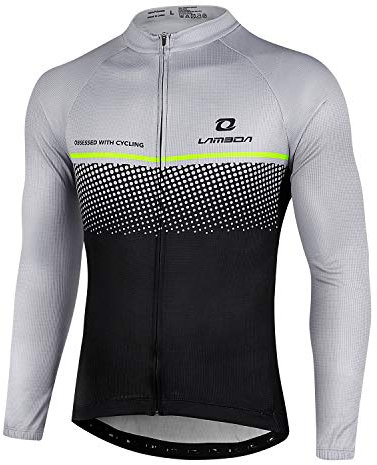 LAMEDA Radtrikot Herren Damen Langarm Herbst Winter Fahrradtrikot MTB Jersey Atmungsaktive Schnell Trocknen Funktionsshirt Fahrradbekleitung für Radsport Rennrad Sport Grau&Silber 3XL