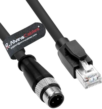 Alvin's Cables M12 4 Position D Coded to RJ45 Ethernet Cable M12 4 Pin Male to RJ45 Male Network CAT5e Shielded Cord Industrial Ethernet Cable 3M