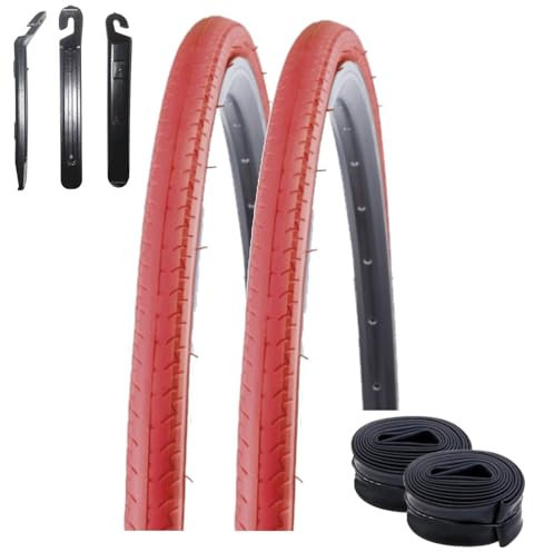 2 x Kenda 28 Kontender K-196 Rennradreifen in Rot 26-622 (28 x 1,10) + 2 passende Schläuche SV inkl. maxxi4you Reifenheber