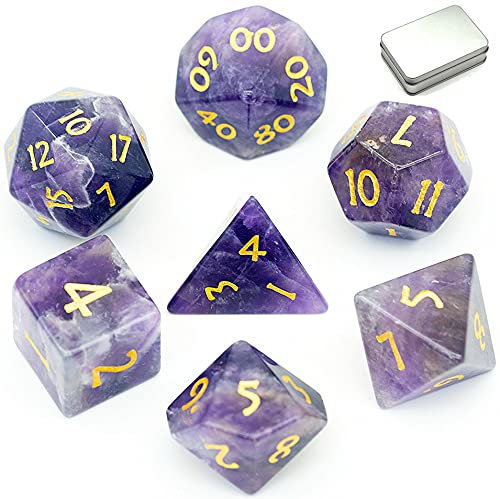 Premium Amethyst Würfelset – 7-teiliges Polyedrisches Würfelset für Dungeons and Dragons (D&D), Das Schwarze Auge (DSA), Pathfinder und weitere Rollenspiele, DND Würfel