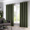 Fusion - Olive Green Curtains W46 x L90 (117 x 229cm) - Green Eyelet Curtains - 100% Cotton Curtains for Bedroom/Living Room - Door Curtain - Thermal Drapes/Window Treatment - Sorbonne Collection