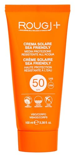 Rougj Crema Solare 50+ SPF Corpo Viso 100 ml – Protezione Solare, Resistente all’Acqua, Adatta a Pelli Sensibili – Senza Profumo, Dermatologicamente Testata – Made in Italy