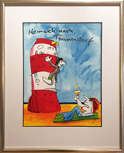Kunstverlag Christoph Falk Heimweh nach Timmendorf - Udo Lindenberg Bild - handsignierte Auflage original Grafik im silberfarbenem Rahmen hinter Museumsglas. Likörell. Siebdruck.