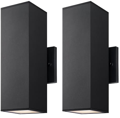 mirrea 12 Modern Outdoor Porch Light in 2 Lights, Matte Black, 2 Pack