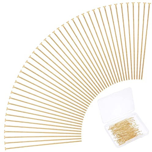 PH PandaHall plaquées Or 24 carats Épingles à Bijoux en Acier Inoxydable, 100PCS 35mm Broches à tête Plate 0.6mm Perles Broche Goupille de Fil Pliable pour Collier de Bracelet de Boucle d'oreille