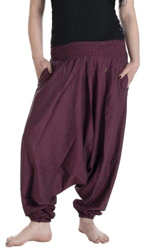 Vishes - Alternative Bekleidung - Lange Unisex Baumwoll Haremshose Schlupfhose Einfarbig Einheitsgröße 34-46 Dunkelrot