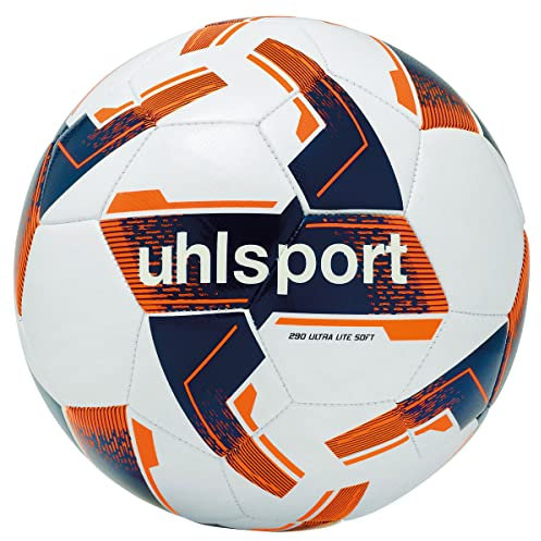 uhlsport Ultra LITE Soft 290, Junior Trainingsball, Fußball, für Kinder bis zu 10 Jahren, Größe 3, weiß/Marine/fluor orange