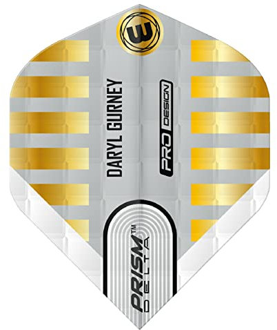 WINMAU Prism Delta Daryl Gurney Weiß und Gold geprägt Dart-Flüge - 1 Satz pro Packung (insgesamt 3 Flüge)
