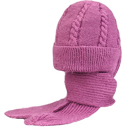 HyzaPhix Mütze Schal Set Damen, Damen Mütze Warme Wintermütze Winddicht Schalmütze Strickmütze für Damen (Rosa)