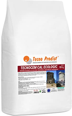 TECNOCEM CAL ECOLOGIC de Tecno Prodist (SACO 10 Kg) Mortero a la cal ecológico, Extratranspirable, antihumedad, impermeable, para enlucidos y revocos, fácil aplicación, color Blanco