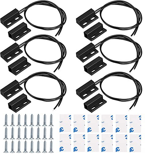 GUUZI 6pcs Nero Cablato Interruttore Magnetico Montato in Superficie Sensore di Contatto Porta Finestra Allarme Interruttore Reed(Interruttore Vicino al Magnete,Collega il Circuito)