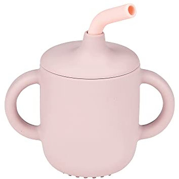 Nattou Silikon-Trinkbecher für Kinder, 3-tlg., 1 Becher mit Deckel, 1 Strohhalm, 1 Reinigungsbürste, BPA-frei, Silicon, Rosa