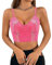 Segreto Damen Glitzer Pailletten Tanktop Ärmellos Spaghettiträger Sexy Crop Top Trägertop Festival Party Club Rosa Camisole