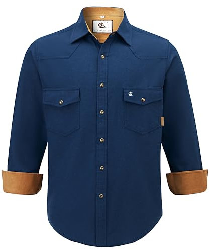 COEVALS CLUB Mens Flannel Shirt Long Sleeve Checked Snap Cotton with Pocket Regular Fit Plaid Lumberjack Casual Work Shirt (Navy #16 XL)