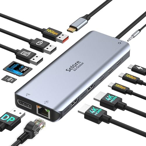 Station d'Accueil USB C Double Moniteur 13 en 1, Dock Dual HDMI, HUB Macbook Pro, Displayport, USB 3.1, PD 100W, USB 5, RJ45, Audio pour HP Dell PC Portable