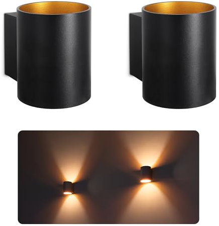 SSC-LUXon 2 pezzi TUANI lampada da parete per interni, colore nero, rotonda, lampada da parete dorata, design up down, attacco per 1 lampadina G9