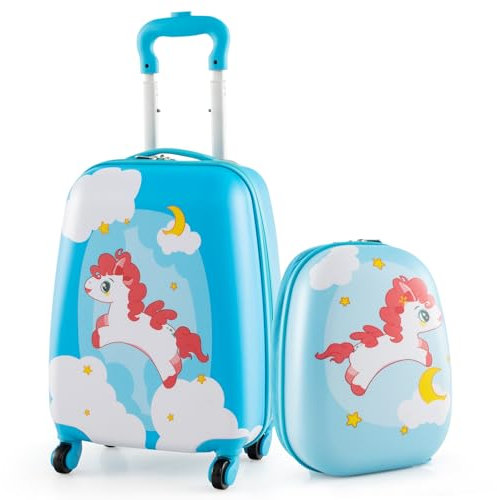 DREAMADE 2 TLG. Kinderkoffer & Rucksack, 16” +12” Kinderkofferset, Kindertrolley Kindergepäck, Handgepäck Reisegepäck Hartschalenkoffer für Kinder (Einhorn 3, 16 Zoll +12 Zoll)