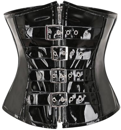 KUOSE Corset corsage en cuir synthétique pour femme sous-poitrine taille lingerie steampunk, Noir-5., L
