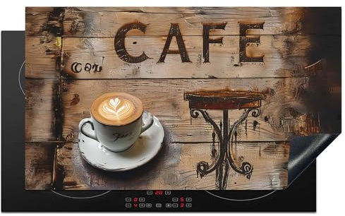 KitchenYeah© Induction Hob Protector Mat 20.5x35.4 / 90x52 cm Cooker Top Protectors Cover Ceramic Covers Electric Hobs Vinyl Cafe - Wood - Coffee - Shelves