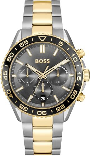 BOSS Chronograph Quarz Uhr für Herren Kollektion Runner mit Zweifarbiges Edelstahlarmband - 1514144