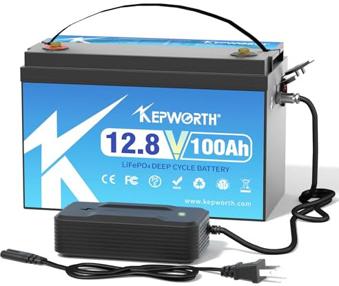 KEPWORTH 12.8V 100Ah LiFePO4 Battery Group 31, Rechargeable Lithium Batteries with 100A BMS, UP to 4000+ Deep Cycles, Grade A Lithium Iron Phosphate Battery Cells, for Trolling Motor, Boat, Rv, Solar
