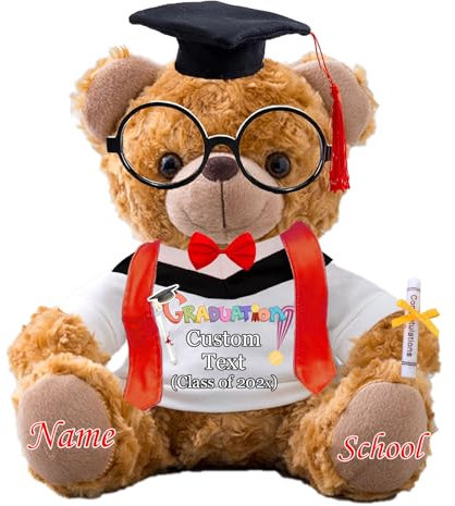 Personalisierter Abschluss-Teddybär mit Brille und Abschlussschal, Abschlussgeschenke für Ihn 2024 mit Text, Abschlussbär als Personalisierte Abschlussgeschenk für sie zum Abschluss 2024 (20 cm-Text)