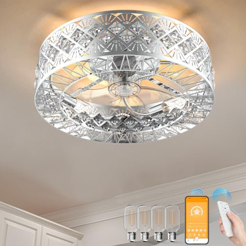 FIMEI 19'' Deckenventilatoren mit Licht, mit 4 Glühbirnen und Fernbedienung, mit umkehrbaren Flügeln, 6 Windgeschwindigkeiten, moderne Kristallventilatorbeleuchtung für Wohnzimmer, Büro