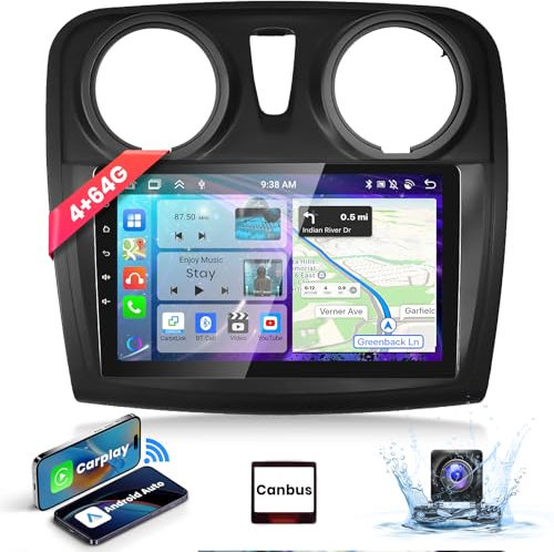 【4G+64G】Podofo 9‘’Autoradio Bluetooth Für Renault Dacia SANDERO II B52 2012-2019 Carplay Android Auto Wireless,1280*720,8-Core Android Radio 2 din mit Touchcreen GPS Navi RDS/FM DSP AHD Rückfahrkamera