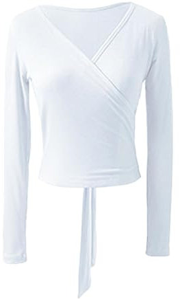 AIGOUT Top da donna a maniche lunghe avvolgente e classico per balletto e danza, crop top per yoga e pilates, camicetta, B, S