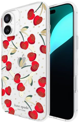 Kate Spade New York iPhone 16 Plus Case - Compatible with MagSafe - Designer Phone Case - Cherry Dot Gems