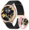 elfofle Smartwatch Damen mit Telefonfunktion, 1,32 IPS Touchscreen IP68 Wasserdicht mit 120 Sportmodi SpO2 Pulsuhr Menstruationszyklus Schlafmonitor Diamond Smart Watch für iOS Android (SchwarzGold)