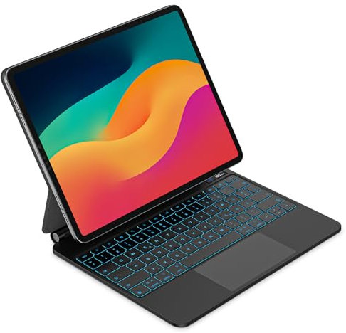 GOKOCO Magnetische Tastatur hülle fürAir 11 Zoll M3 2025/M2 2024, Air 4./5.Gen, Pro 11 1./2./3./4.Gen,Multi-Touch-Trackpad und 7-farbige Beleuchtete Tastatur,QWERTZ-Schwarz