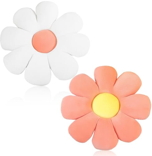 2 cuscini floreali per camera da letto, cuscino estetico, motivo floreale, cuscino decorativo per camera dei bambini, decorazione del divano (giallo + verde) (rosa + bianco)