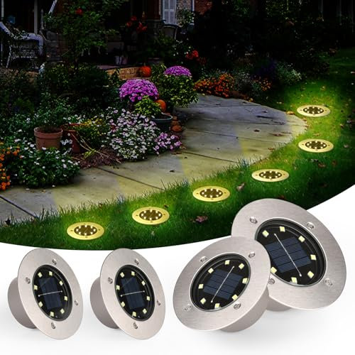 TOSHIN 4 Stück Solar Bodenleuchten Solarleuchte für Außen, 8 LED Solarlampen für Garten, Rasen, Gehweg, Patio, Auffahrt, Wasserdichte Gartendekoration Lampe, Warmweiß