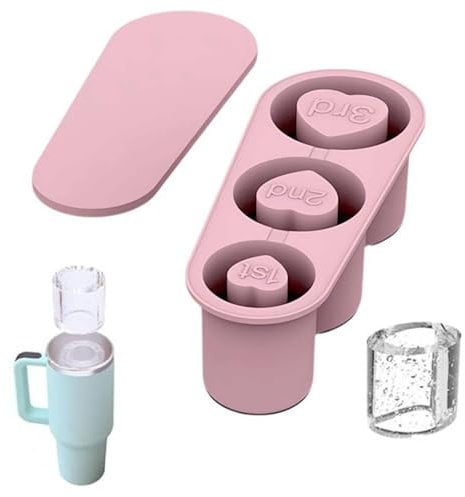 Ice Cube Tray for Stanley Cup 30oz-40oz, Heart Shaped Ice Cube Tray and Mold with Lid and Bin, Silicone Ice Cube Mold for Whiskey, Cocktail, Coffee (Pink)
