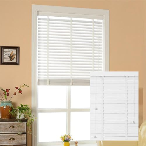 Holzjalousien Jalousie Weiss Echtholz Jalousette Für Fenster Innen 50 Mm Lamellen, W 60cm 75cm 90cm 100cm 115cm 130cm 145cm 160cm Horizontale Jalousien Sonnenschutz Fensterjalousie(100Wx130H cm)