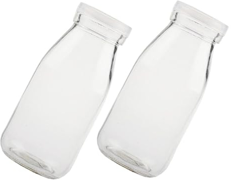 Warmhm 2 Stück Glasmilchflaschen 250ml aus Glas mit Deckel Wiederverschließbare Frischhalteflaschen für Joghurt und Getränke zu Hause oder Restaurant