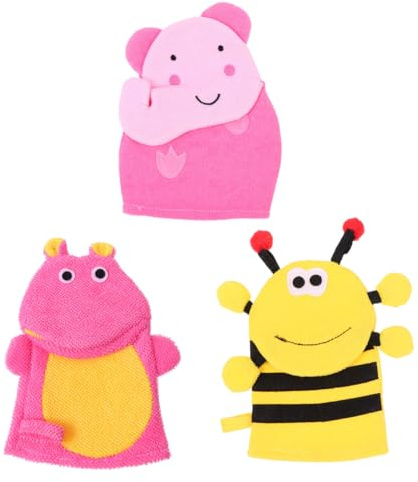Healvian 3pièces De Bain Pour Garçon Fille Animaux Brosses De Douche Et Mitaines Éponges Pour Nettoyage Quotidien