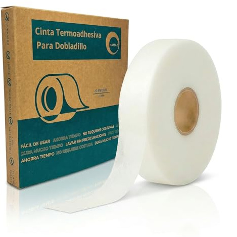NAMAZ® Cinta Termoadhesiva XL para Dobladillos | 80 Metros x 20 mm | Material Extra Grueso y Resistente | Para Cortinas, Pantalones, Ropa y Manualidades | Fijación Duradera Sin Coser