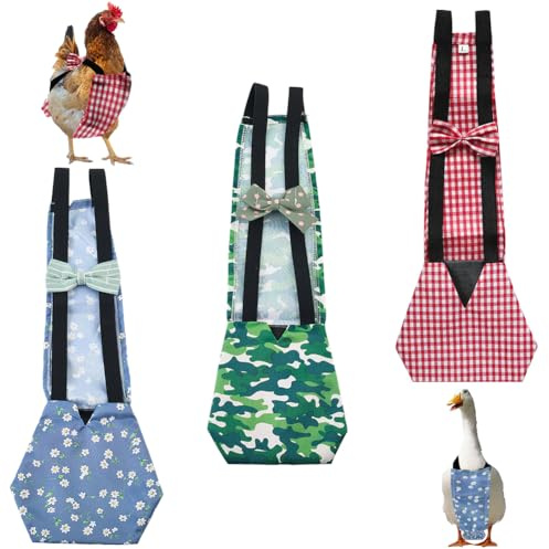 CREATCABIN 3 Stück 3 Stile Indoor Hühnerwindel Haustier Entenwindeln Polyester Waschbar Wasserdicht Verstellbar Wiederverwendbar Entenkleidung Mit Fliege Für Echte Hühner Vogelzubehör 39x15cm