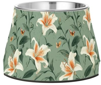 Aesthetic Lily Salbeigrün Wassernapf für Hunde, rutschfest, Edelstahl, Metall, Haustiernäpfe für langsames Füttern, Katzen, bequemes Füttern