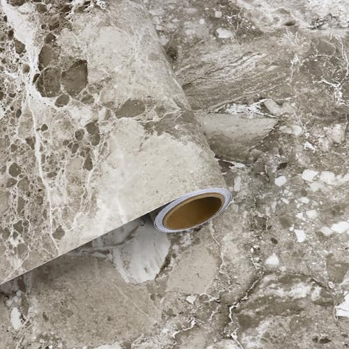 VaryFloral Tapete Marmoroptik Hellbraun30cmx300cm Klebefolie Möbel Weiß Hellbeige Marmor Ader Möbelfolie Selbstklebend Matt Abnehmbar Abwaschbare Tapete Vintage Folie für Möbel Küchenschränke