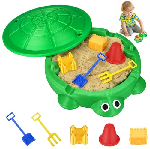 Turtle Sandbox Sand Pit with Lid Beach Toys Set, Mini Turtle Sandbox Garden Squishy Toys, Squeeze Stress Sensory Toy Summer Gift for Kids Adults.