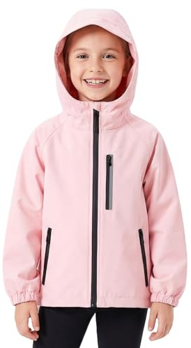 FILOWA Giacca Impermeabile Ragazza Giubbino con Cappuccio, 10-11 anni, Rosa