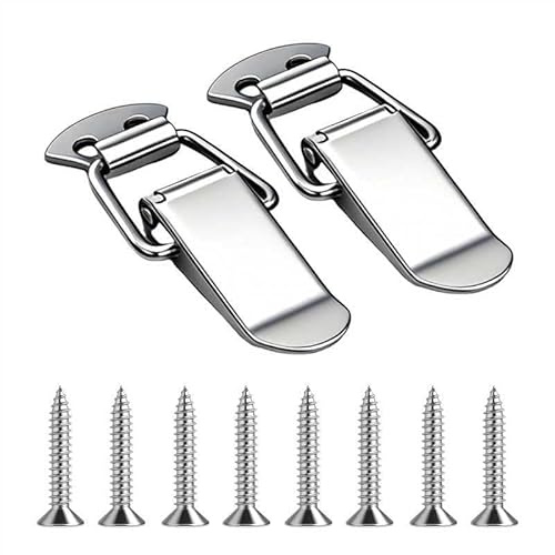 YOOZIYA 2 Stück 88mm Spannverschluss Edelstahl A2 V2A 304,Schnappverschluss rostfrei mit Feder,Kistenverschluss mit 8 Schrauben,Hebelverschluss für Werkzeugkasten,Schrank,Koffer,Truhe,Kastendeckel